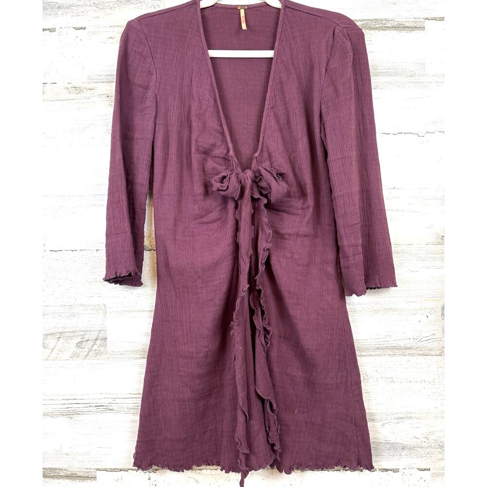 Free People Burgundy Ruffle Front Mini Dress Womens S Lightweight Boho